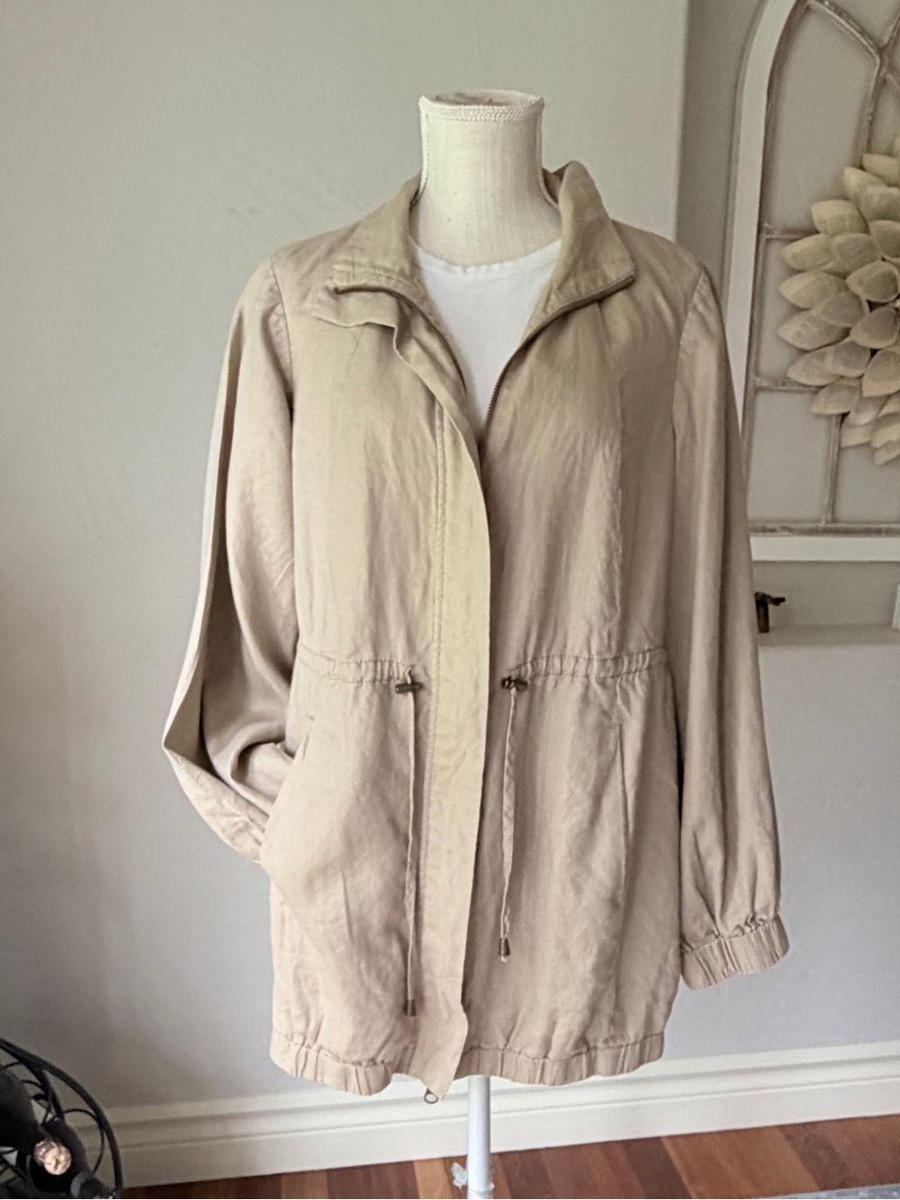 INC International Concepts Women's Linen Drawstring Waist Utility Jacket Size L